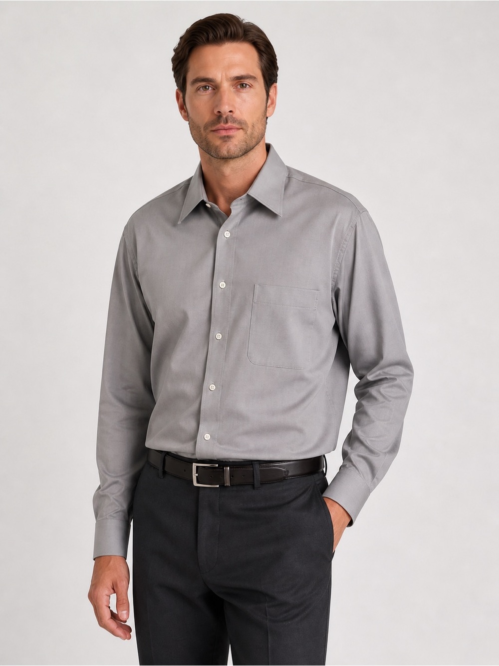 Robert Talbott Classic Gray Dress Shirt 16 35 French Cuff Cotton Button Down